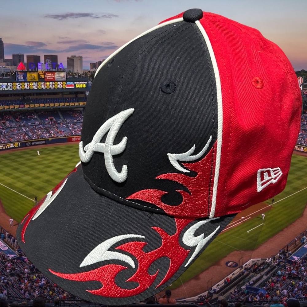 New Atlanta Braves New Era Fits Hat With Flames Genuine Merchandise Baseball Cap